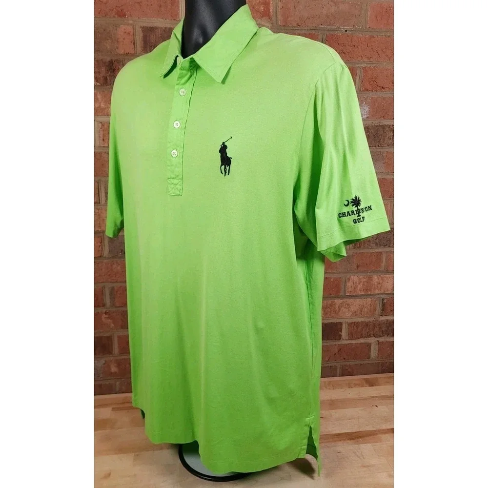 Polo Ralph Lauren Mens L Shirt Long Green Vintage Lisle Charleston Golf Big Pony